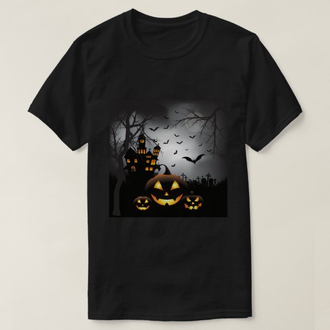 Spuk Haus des Halloweengraveyardszenen-Kürbises T-Shirt (Design vorne)