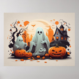 Spuk Haus, Geist und Pumpkins Halloween Poster