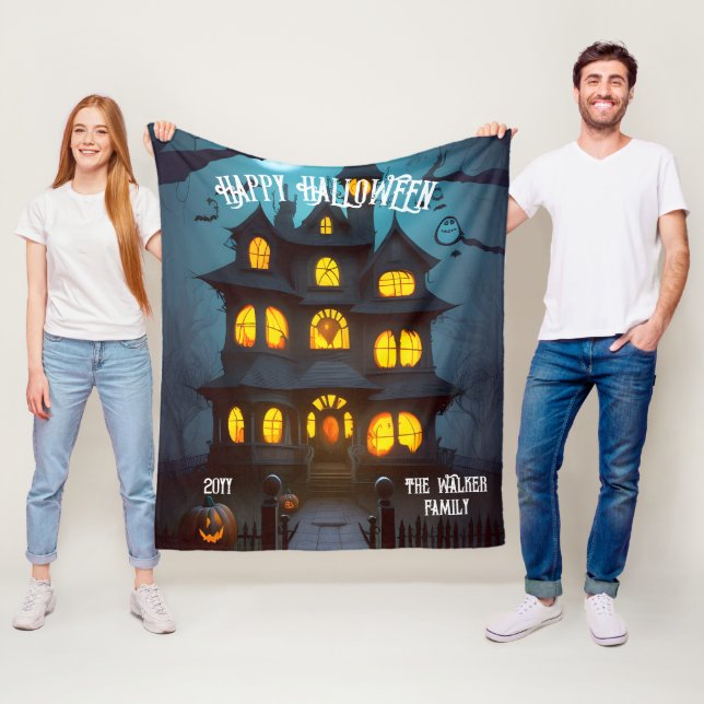 Spuk Haus glücklicher Halloween Familienname | Jah Fleecedecke (Beispiel)