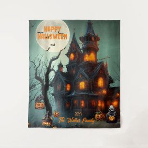 Spuk Haus glücklicher Halloween Familienname Jah Wandteppich