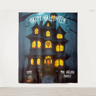 Spuk Haus glücklicher Halloween Familienname Jah Wandteppich