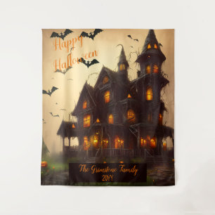 Spuk Haus glücklicher Halloween Familienname Jah Wandteppich