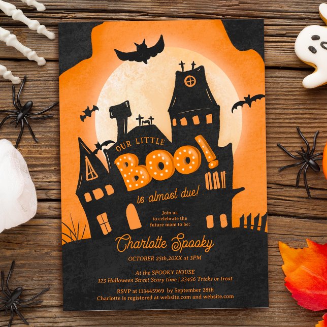 Spuk Haus Halloween kleine Babydusche Einladung (Haunted house Halloween little boo baby shower Invitation)