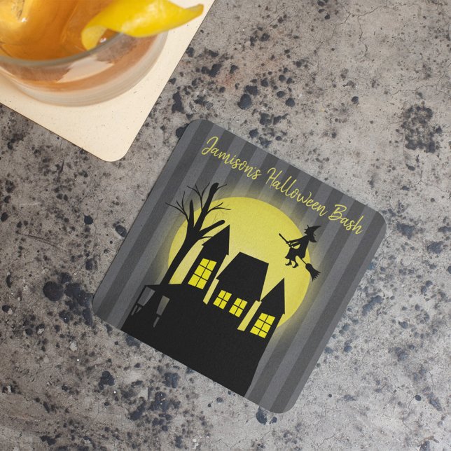Spuk-Haus-Halloween-Party Rechteckiger Pappuntersetzer (Cute haunted house custom party coaster)