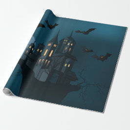 Spuk Haus Halloweens, toter Baum, Mond und Geschenkpapier