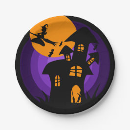 Spuk Haus Hexe Lila Orange Halloween-Party Pappteller