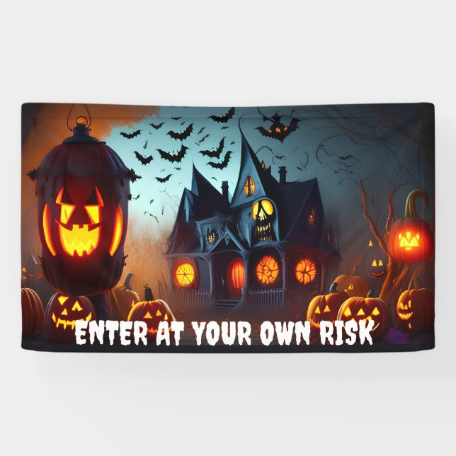 Spuk Haus, Jack-O-Lanterne und Fledermäuse Banner (Horizontal)
