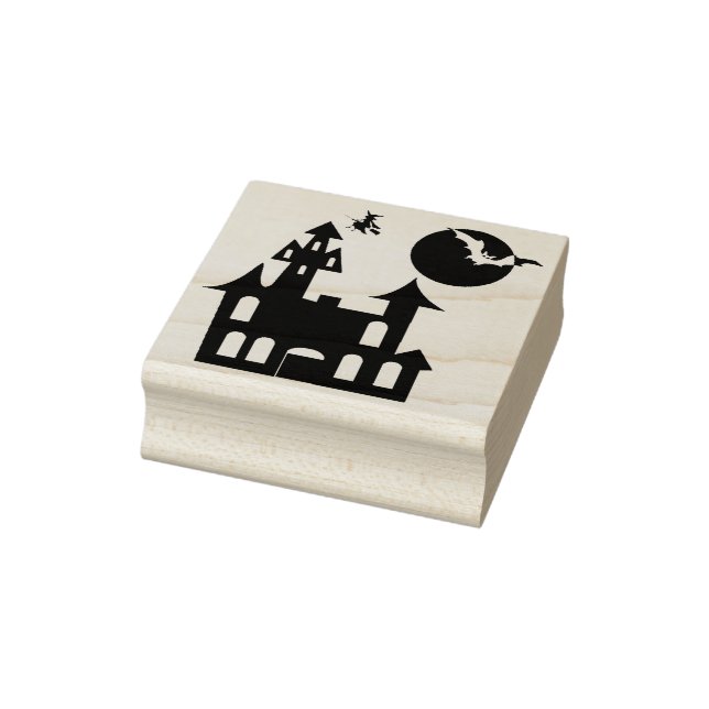 Spuk Haus mit Bat, Mond und Hexe Gummistempel (Stempel)