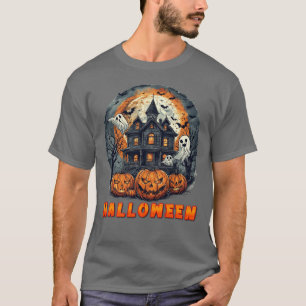 Spuk Haus mit Pumpkins, Geistern und Vollmond T-Shirt