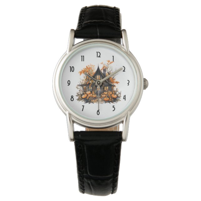 Spuk Haus mit Pumpkins Halloween Armbanduhr (Vorderseite)