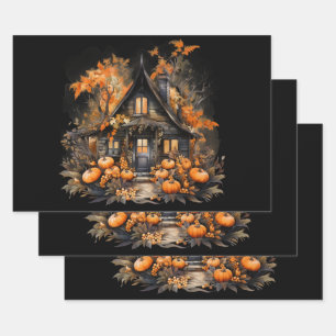 Spuk Haus mit Pumpkins Halloween Geschenkpapier Set