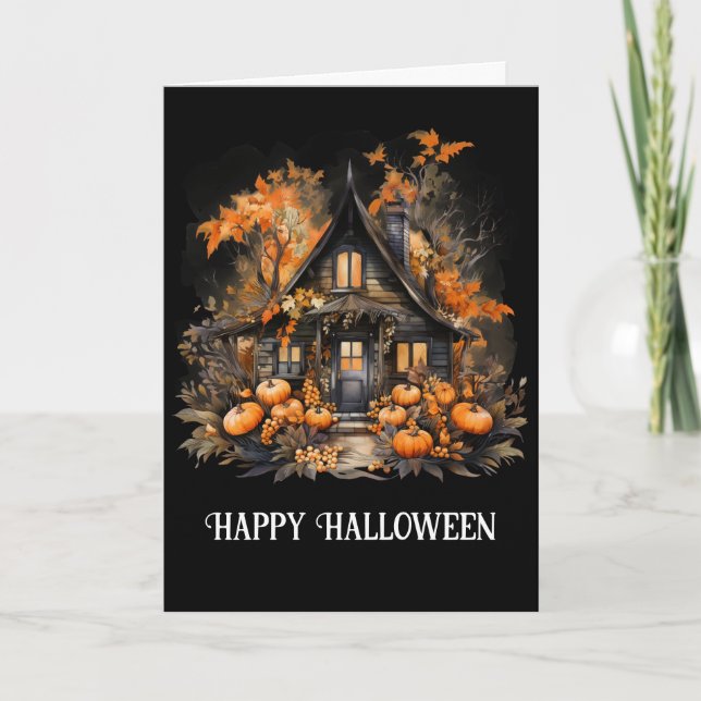 Spuk Haus mit Pumpkins Halloween Karte (Vorderseite)