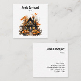 Spuk Haus mit Pumpkins Halloween Quadratische Visitenkarte