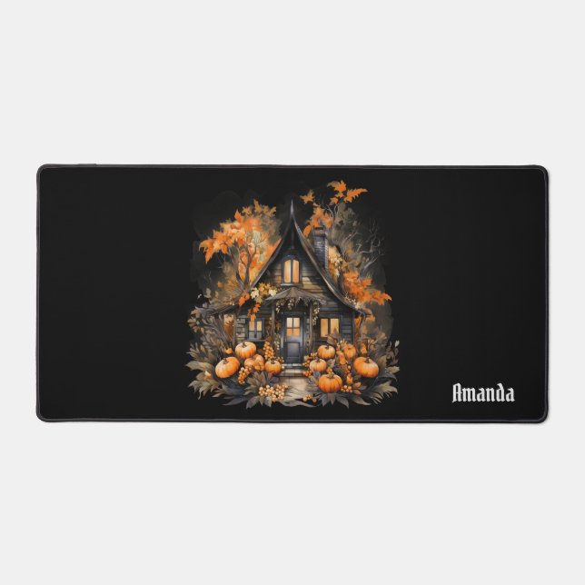 Spuk Haus mit Pumpkins Halloween Schreibtischunterlage (Vorderseite)