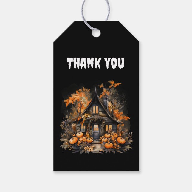 Spuk Haus mit Pumpkins Halloween Vielen Dank Geschenkanhänger (Vorderseite)
