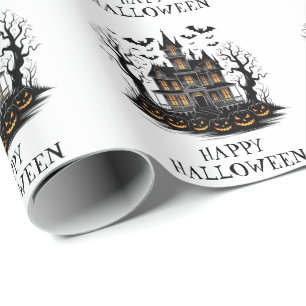 Spuk Haus mit Pumpkins und Fledermäusen Halloween Geschenkpapier