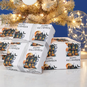 Spuk Haus mit Pumpkins und Fledermäusen Halloween Geschenkpapier