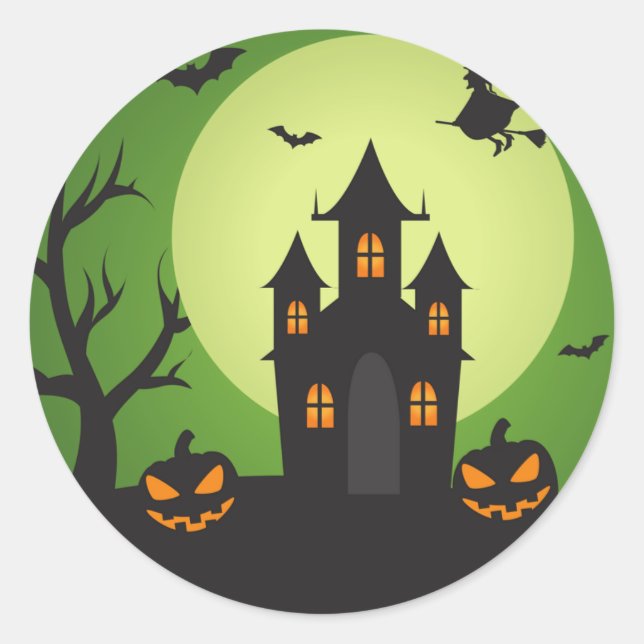 Spuk Haus mit Spooky Pumpkins Halloween Runder Aufkleber (Vorderseite)