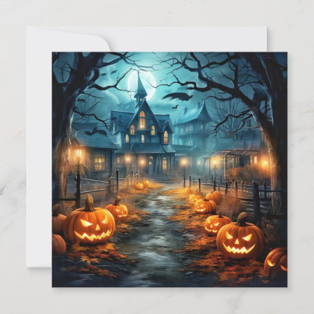 Spuk Haus nach dunklem glücklichen Halloween Karte (Vorderseite)