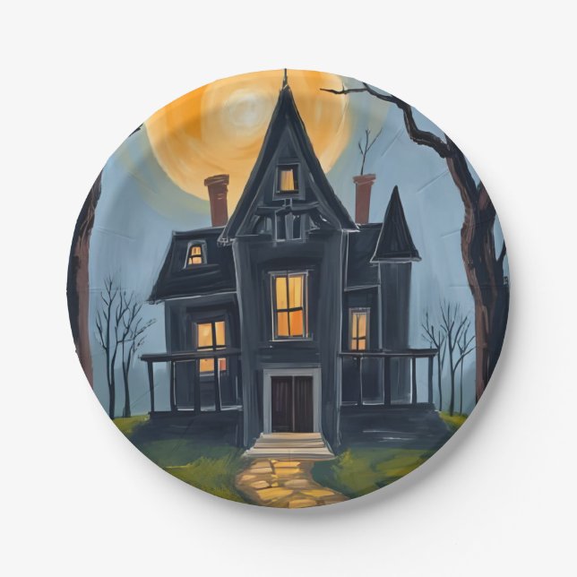Spuk Haus | Spooky-Halloween-Party Pappteller (Vorderseite)