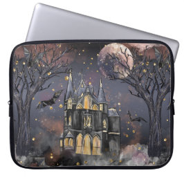 Spuk Haus | Spooky Vollmondbaum und Fledermäuse Laptopschutzhülle