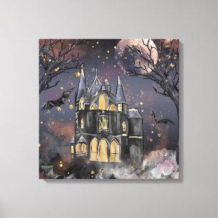 Spuk Haus Spooky Vollmondbaum und Fledermäuse Leinwanddruck