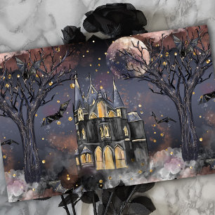 Spuk Haus Spooky Vollmondbaum und Fledermäuse Seidenpapier