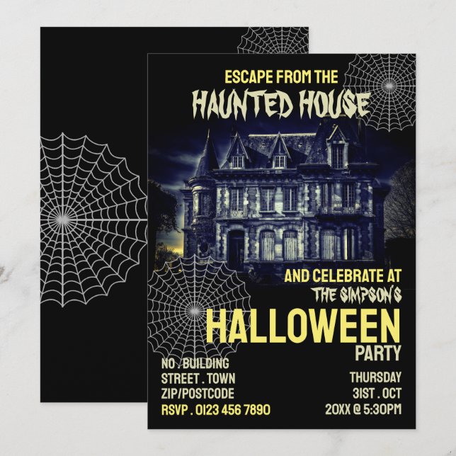 Spuk Haus Thema, Escape Room, Halloween-Party Einladung (Vorne/Hinten)