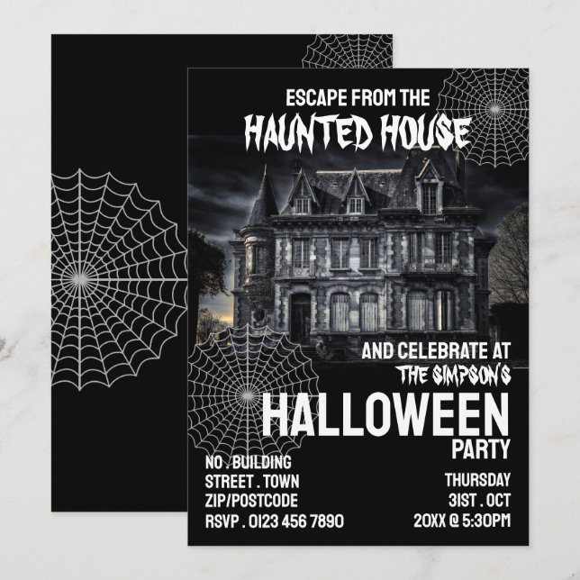 Spuk Haus Thema, Escape Room, Halloween-Party Einladung (Vorne/Hinten)