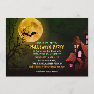 Spuk Haus und Fledermäuse, Friedhof Halloween Einladung