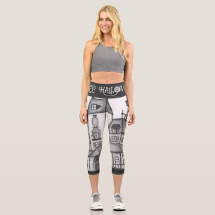 Spuk Haus und Fledermäuse Halloween Capri Leggings