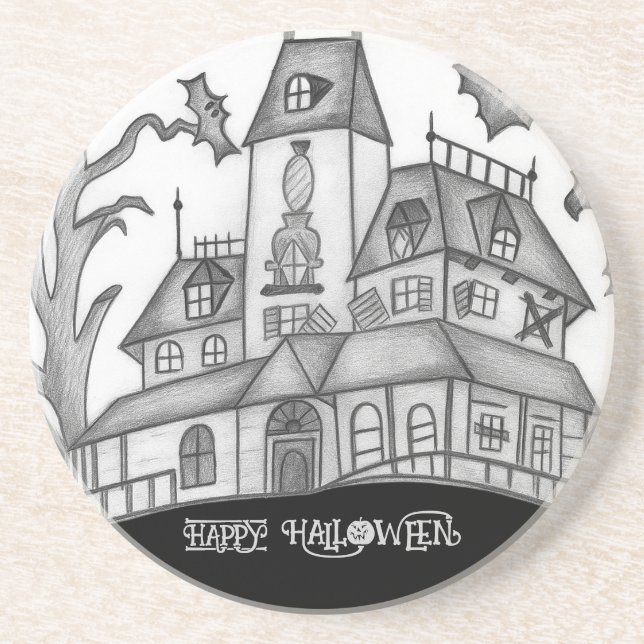 Spuk Haus und Fledermäuse Halloween Getränkeuntersetzer (Vorne)