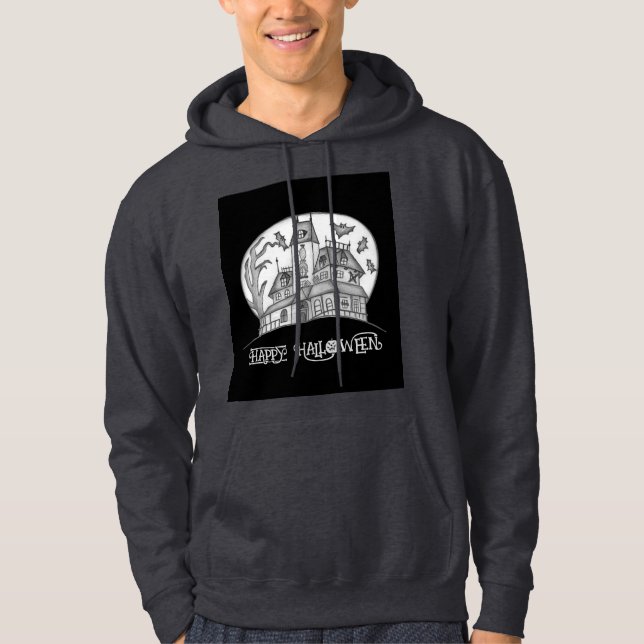 Spuk Haus und Fledermäuse Halloween Hoodie (Vorderseite)