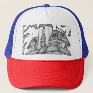 Spuk Haus und Fledermäuse Halloween Truckerkappe