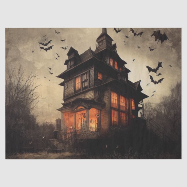Spuk Haus und fliegende Kreaturen decoupage Seidenpapier (Vorderseite)
