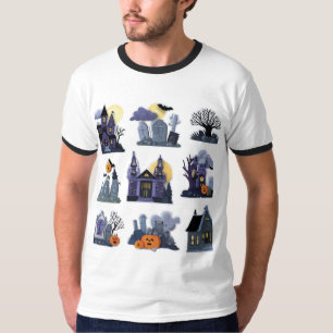 Spuk Haus und Friedhof Halloween T - Shirt