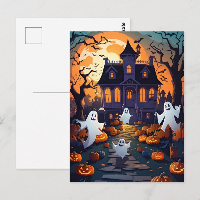 Spuk Haus und Geisterhaus Halloween Postkarte (Vorne/Hinten)