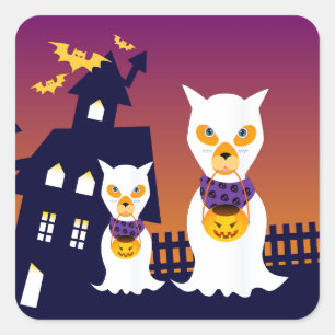 Spuk Haus und Halloween-Hundegeister Quadratischer Aufkleber