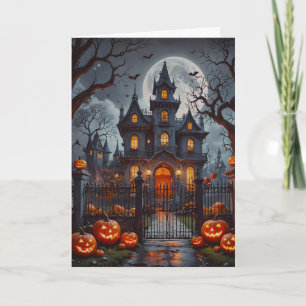 Spuk Haus und Jack O'Lanterns Halloween Feiertagskarte