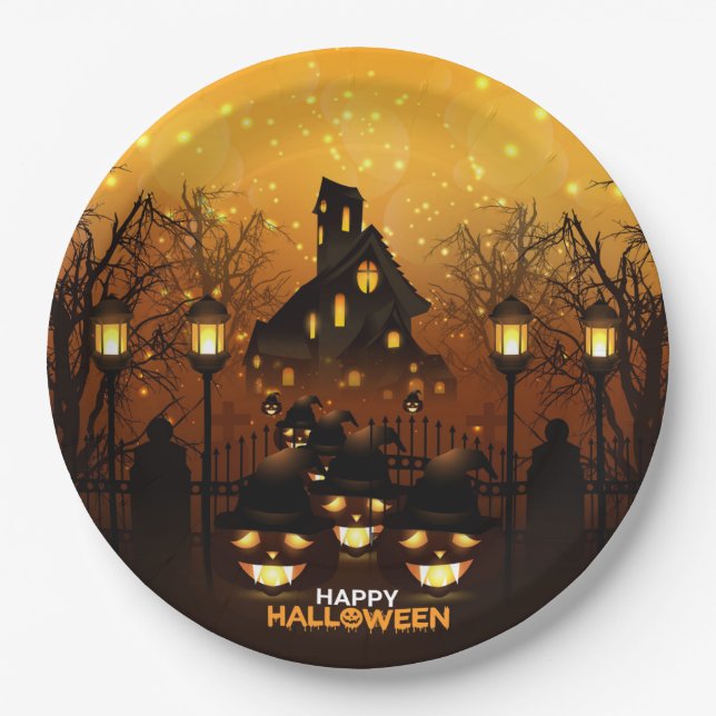 Spuk Haus und Pumpkins Pappteller (Vorderseite)