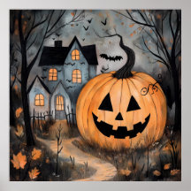 Spuk Haus und Riesenkürbis Halloween