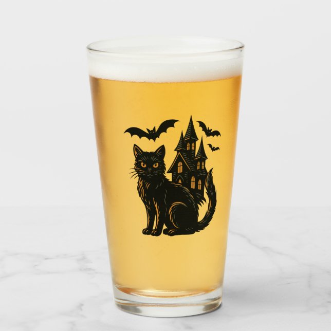 Spuk Haus und schwarze Katze Glas (Vorne (Gefüllt))