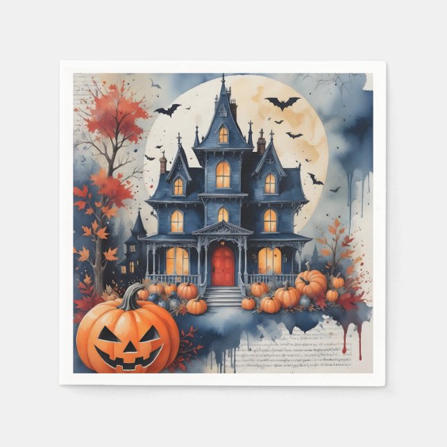 Spuk Haus unter Mondlicht, Halloween-Magie Serviette (Vorderseite)