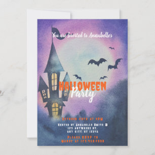 Spuk Haus Vollmond Fledermäuse Halloween-Party Einladung