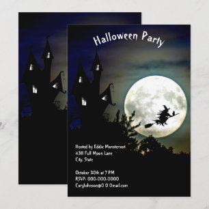 Spuk Haus, Vollmond, Halloween-Party Hexe Einladung