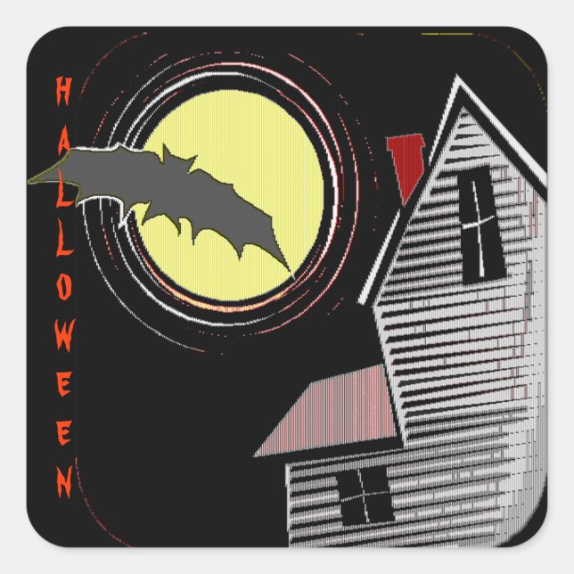 Spuk Haus Vollmond und Bat Quadratischer Aufkleber (Vorderseite)