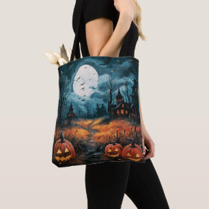 Spuk Häuser Vollmond Beängstigendes Halloween Tasche