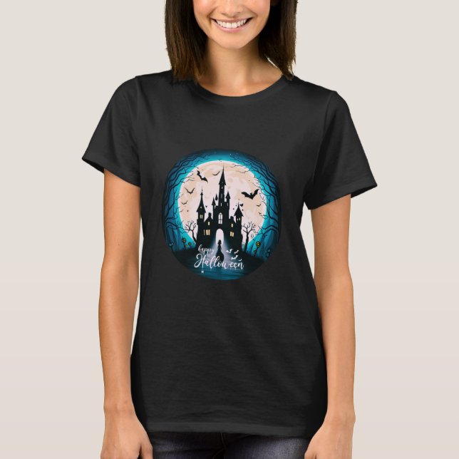 Spuk Häuser Vollmond Fledermäuse Halloween T - Shi T-Shirt (Vorderseite)