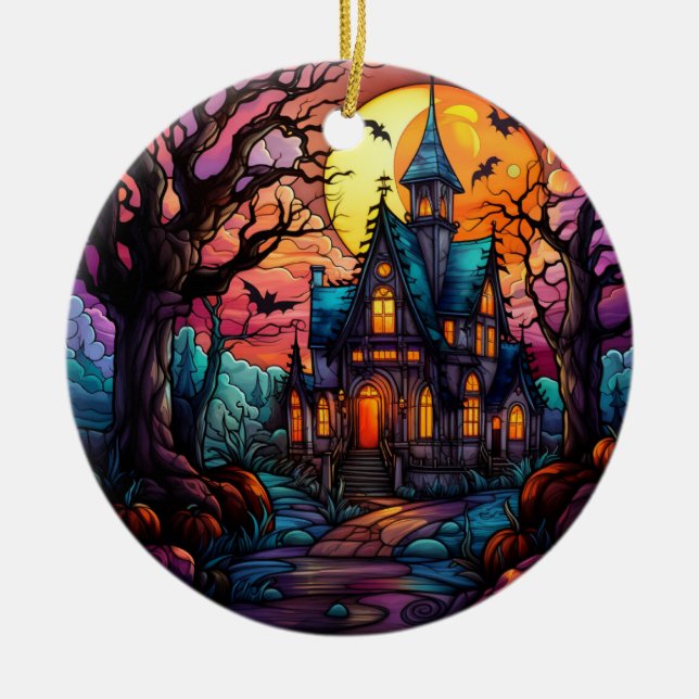 Spuk HausHalloween-Ornament - gestanztes Glas Keramik Ornament (Vorne)