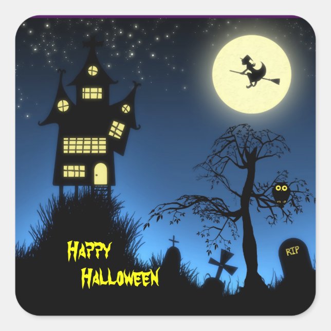 Spuk HausHalloween Quadratischer Aufkleber (Vorderseite)